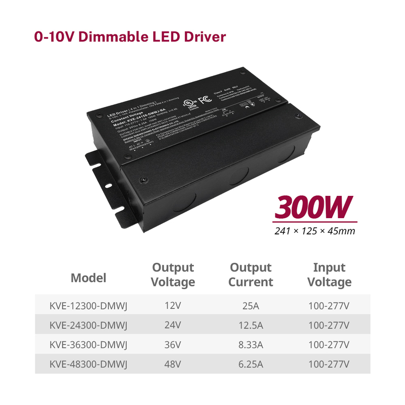 300W CV 0-10V Dimmable LED Power Supplies with Junction Box
