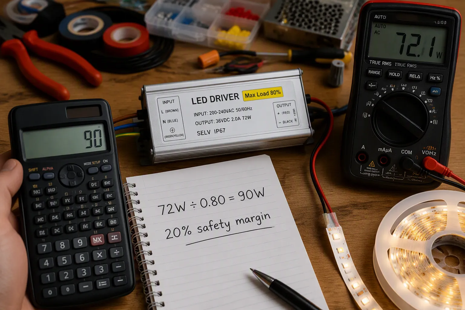 S&aring;dan beregnes LED-driverens watt med sikkerhedsmargin