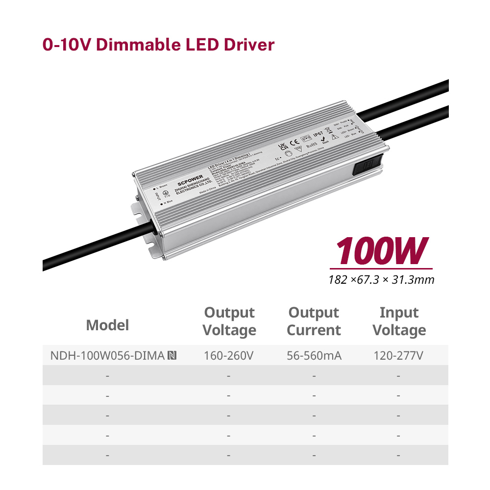 100W 0-10V İzolyasiya edilməmiş LED S&uuml;r&uuml;c&uuml; 220-480VAC