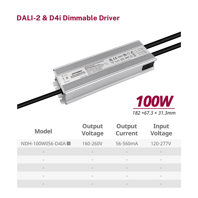 100W 150W 200W 240W 320W 400W 500W 600W 720W 800W 1200W DALI-2 D4i Non Isolated LED Driver 220-480VAC