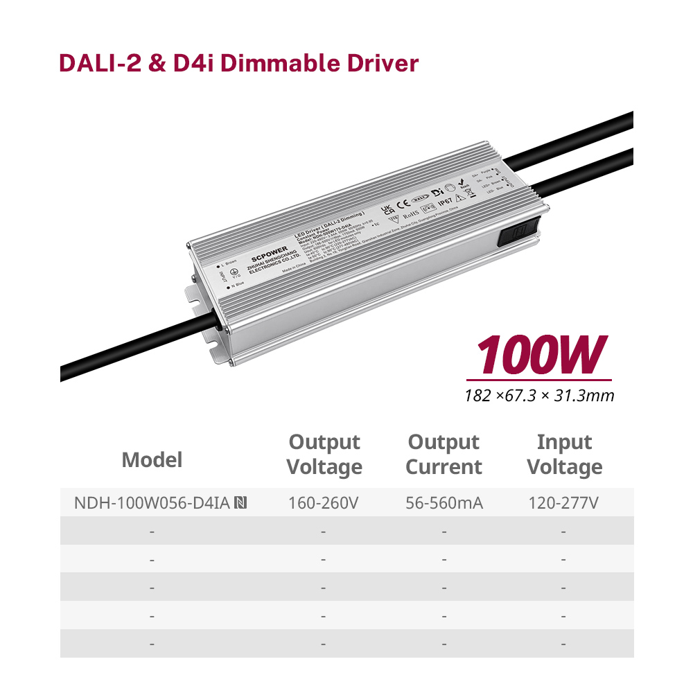 100W 150W 200W 240W 320W 400W 500W 600W 720W 800W 1200W DALI-2 D4i Non Isolated LED Driver 220-480VAC